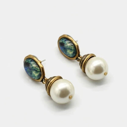 Vintage Oval Lapis Lazuli and Chalcedony Earrings