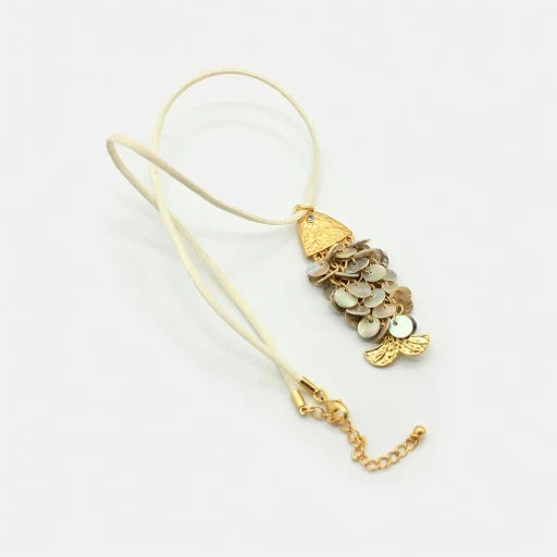 Shell disc koi pendant necklace with gold-tone chain and clasp