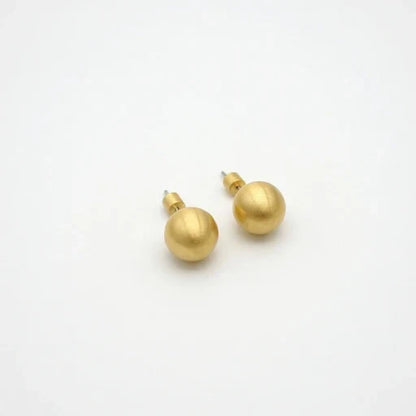 Gold sphere stud earrings with smooth round face and short push-back posts