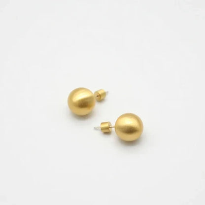 Gold ball stud earrings with round brushed texture, push-back posts