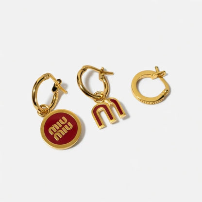 Miu Miu Enamel Asymmetrical Three-Piece Metal Earring Set