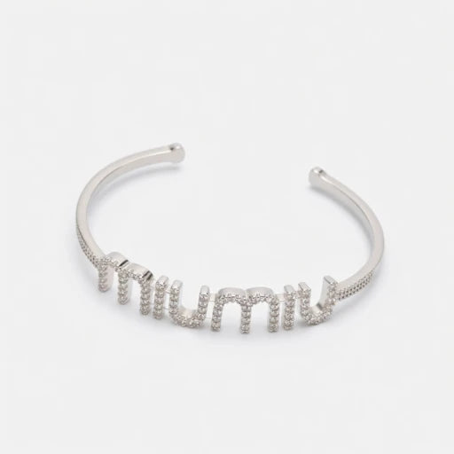 Miu Miu Exquisite Diamond-Studded Open Bangle | Gold & White Gol