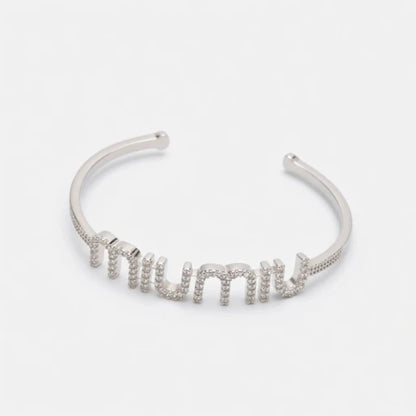 Miu Miu Exquisite Diamond-Studded Open Bangle | Gold & White Gol