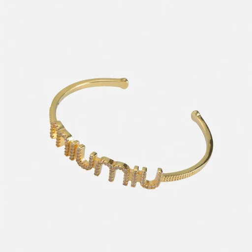 Miu Miu Exquisite Diamond-Studded Open Bangle | Gold & White Gol