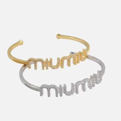 Miu Miu Exquisite Diamond-Studded Open Bangle | Gold & White Gol