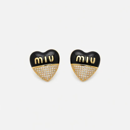 Miu Miu Sweet Enamel Diamond Heart Stud Earrings | White, Pink & Black | JIMMY JEWELRY
