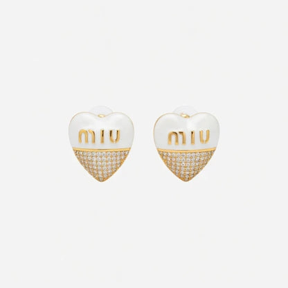 Miu Miu Sweet Enamel Diamond Heart Stud Earrings | White, Pink & Black | JIMMY JEWELRY