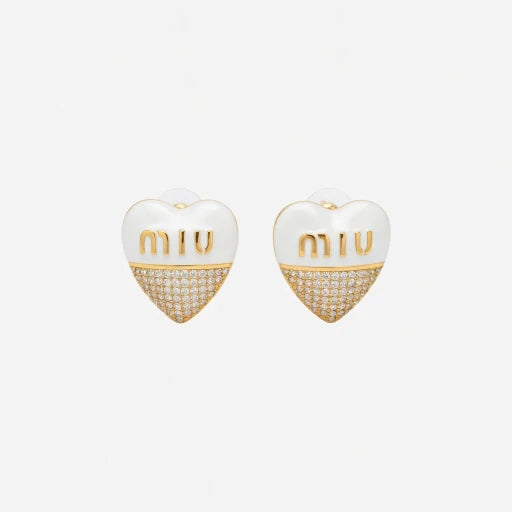 Miu Miu Sweet Enamel Diamond Heart Stud Earrings | White, Pink & Black | JIMMY JEWELRY