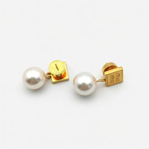 Miu Miu Square Pearl Pendant Earrings | Gold | Elegant & Versatile | JIMMY JEWELRY
