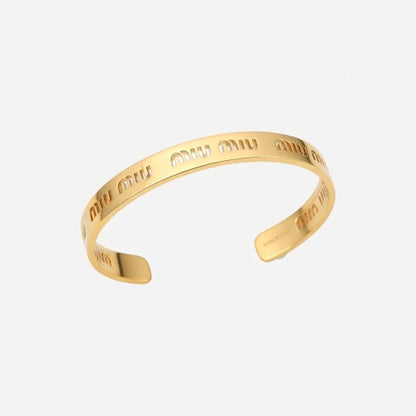 Miu Miu Simple Openwork Logo Metal Bangle Bracelet | Gold | JIMMY JEWELRY
