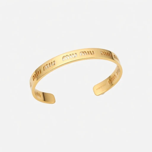 Miu Miu Simple Openwork Logo Metal Bangle Bracelet | Gold | JIMMY JEWELRY