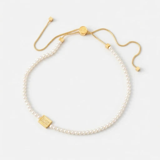 Miu Miu Adjustable Drawstring Elegant Tag Pearl Necklace | JIMMY JEWELRY