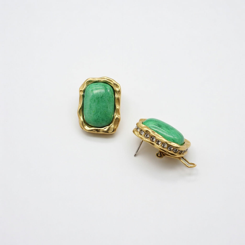 Vintage Square Green Stone Earrings