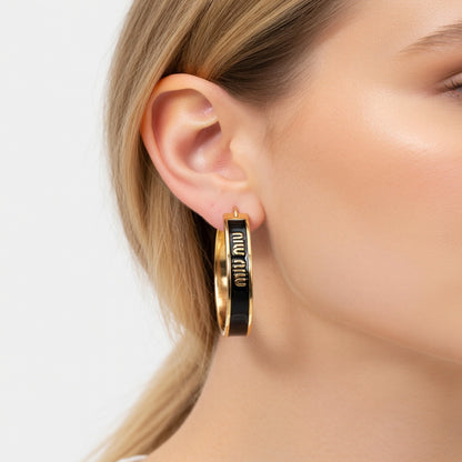 Miu Miu Black & White Enamel Hoop Earrings | 29mm | JIMMY JEWELRY