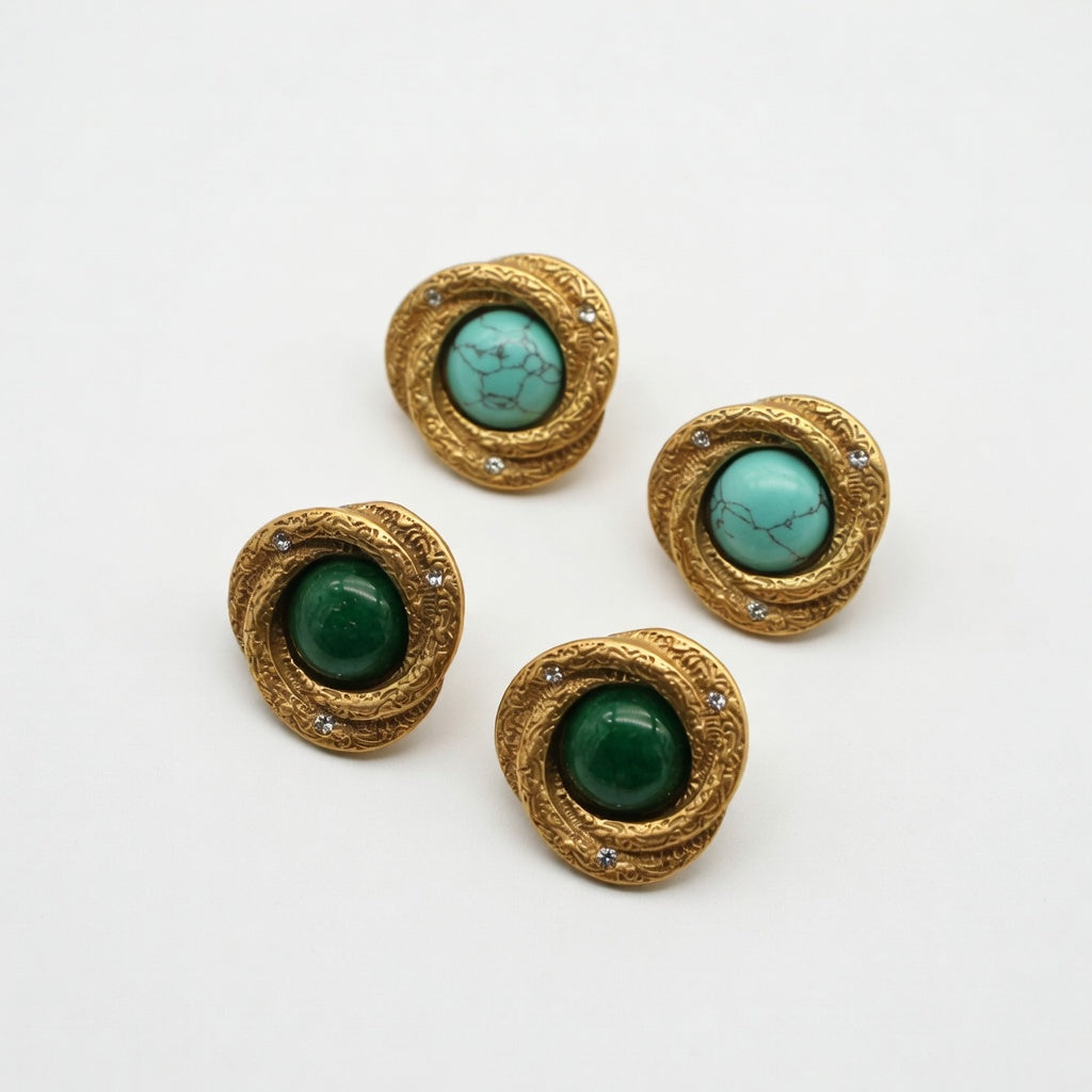 Vintage natural stone court-style earrings