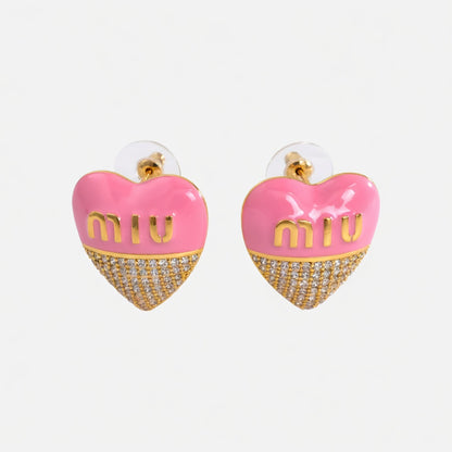 Miu Miu Sweet Enamel Diamond Heart Stud Earrings | White, Pink & Black | JIMMY JEWELRY