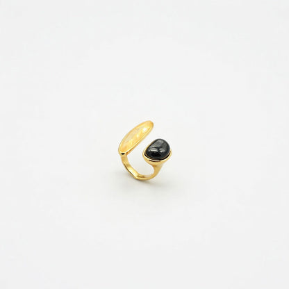 Vintage Irregular Crystal Open Natural Black Agate Ring
