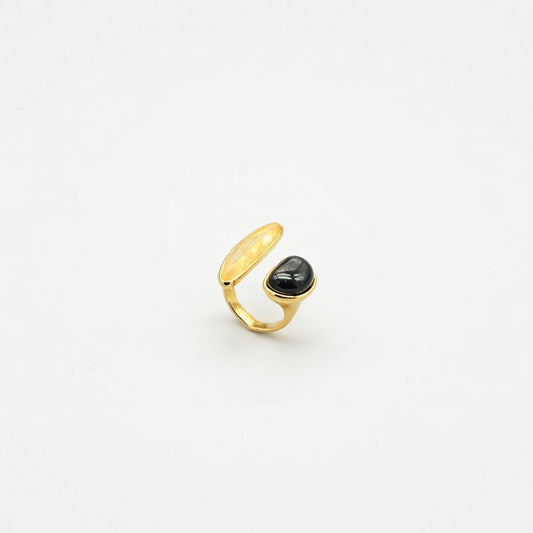 Vintage Irregular Crystal Open Natural Black Agate Ring