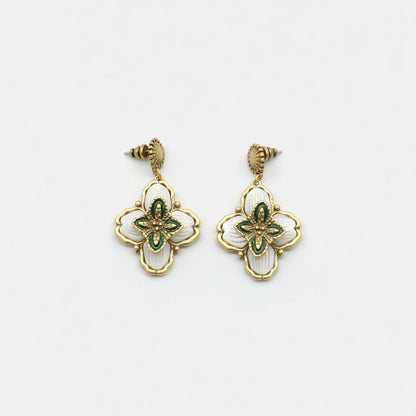 Vintage White Mother-of-Pearl Four-Leaf Clover Earrings