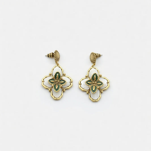 Vintage White Mother-of-Pearl Four-Leaf Clover Earrings