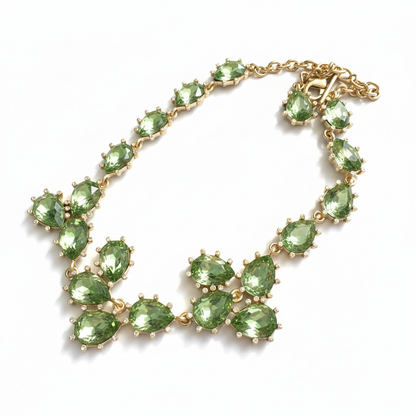 Oscar de la Renta Cactus Sparkling Teardrop Crystal Necklace | Gold Plated | 48+7cm