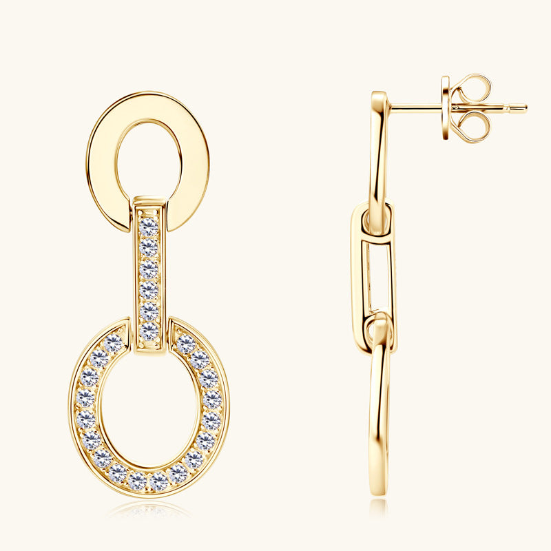 gold moissanite linked drop earrings