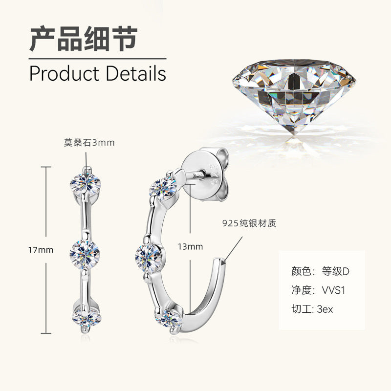 bezel set moissanite half hoops 925 Silver