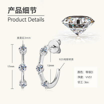 bezel set moissanite half hoops 925 Silver