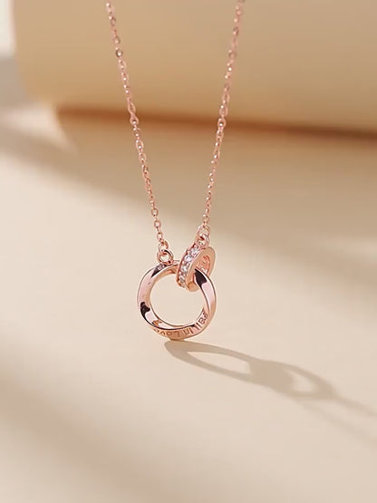 S999 sterling silver Mobius double ring couple's necklace for men and women
