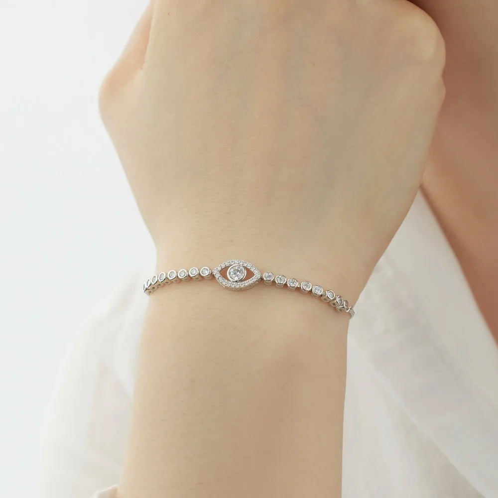 silver bolo evil eye bracelet