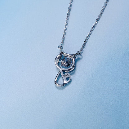 silver cat outline diamond necklace