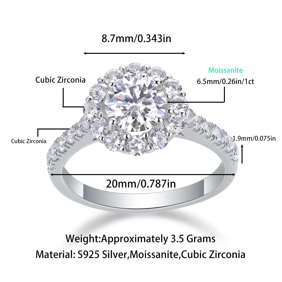 1 carat silver diamond ring