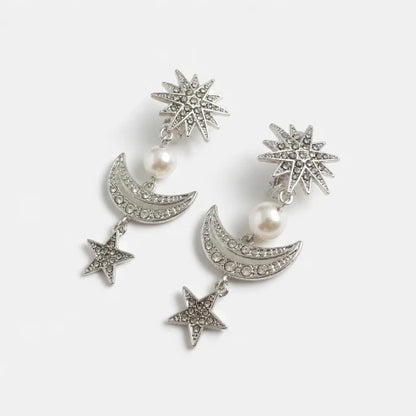 Oscar de la Renta Diamond-Studded Star Moon Pendant Earrings