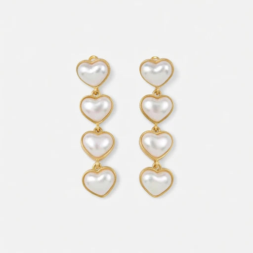 Oscar de la Renta Smooth Double-Sided Heart-Shaped Long Earrings | Gold Plated | 6cm