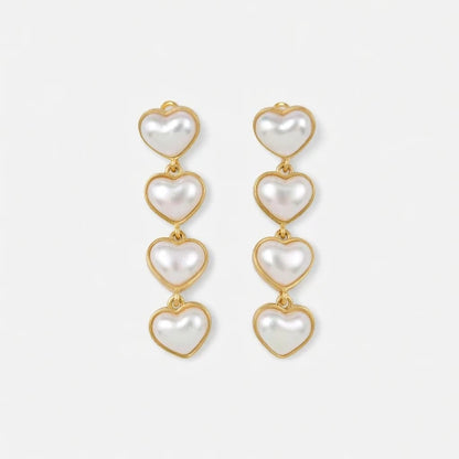 Oscar de la Renta Smooth Double-Sided Heart-Shaped Long Earrings | Gold Plated | 6cm
