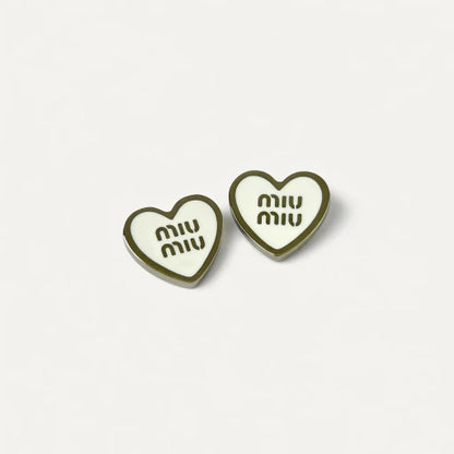 Miu Miu Heart Enamel Stud Earrings Gold & Silver White & Pink