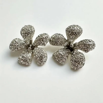 Oscar de la Renta Diamond Large Flower Pearl Earrings