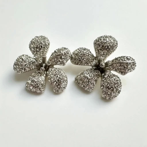 Oscar de la Renta Diamond Large Flower Pearl Earrings