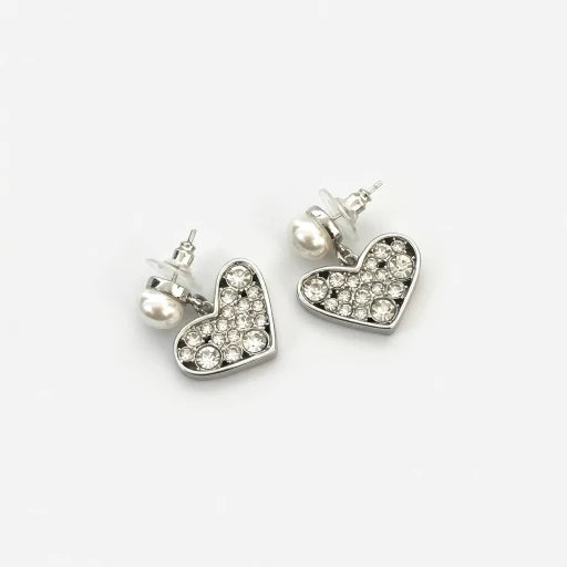 Miu Miu Classic Heart-Shaped Pearl Stud Earrings | White Gold