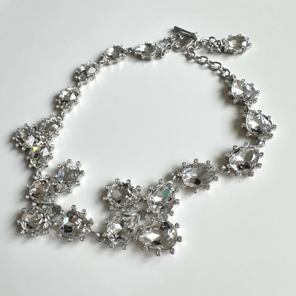 Oscar de la Renta Cactus Sparkling Teardrop Crystal Necklace | Gold Plated | 48+7cm