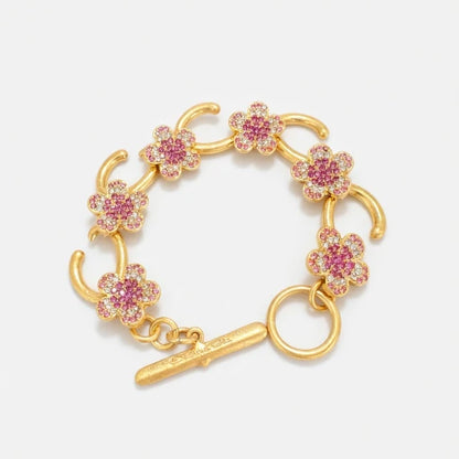Oscar de la Renta OT Clasp Full Diamond Plum Blossom Bracelet | Gold Plated | 20cm