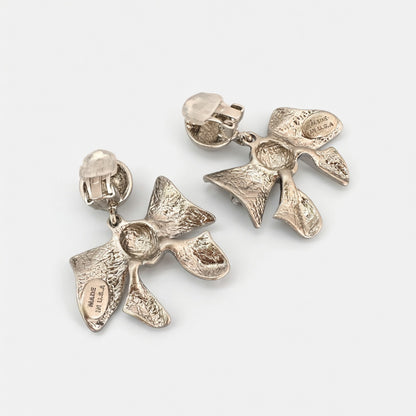 Oscar de la Renta Vintage Fashion Metal Bow Earrings | Gold Plated | 4cm