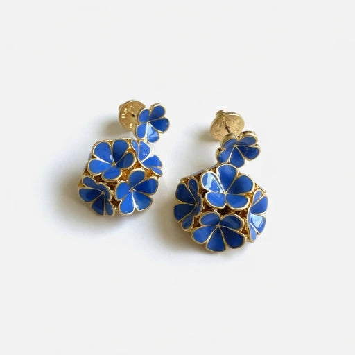 Oscar de la Renta Exquisite Enamel Hydrangea Metal Stud Earrings