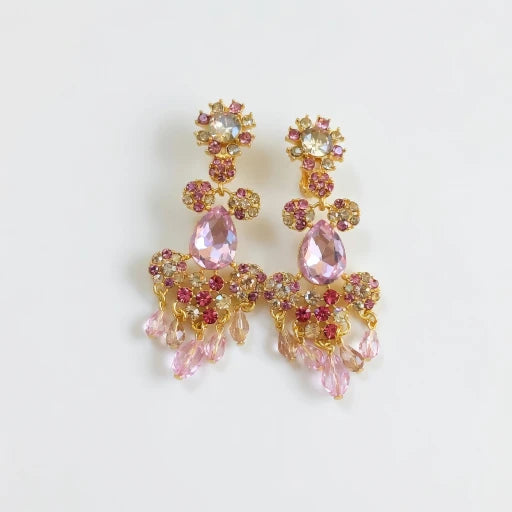 Oscar de la Renta Fashion Rhinestone Tassel Long Clip-on Earrings | Gold Plated | 17g/pc