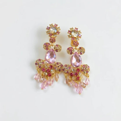 Oscar de la Renta Fashion Rhinestone Tassel Long Clip-on Earrings | Gold Plated | 17g/pc