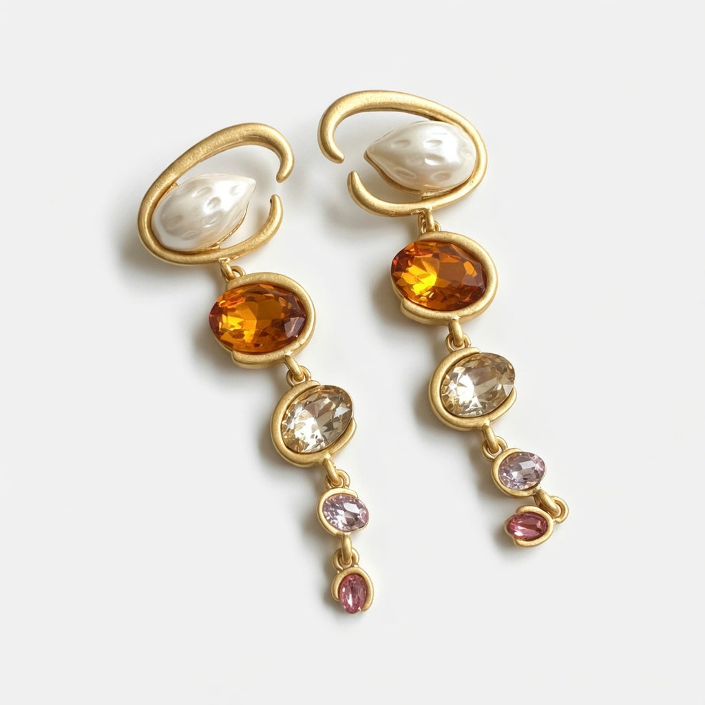 Oscar de la Renta Exquisite Long Crystal Drop Earrings Evening