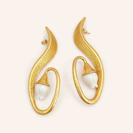 Oscar de la Renta Lily Of The Valley Clip-On Earrings | Gold Plated | 8cm Drop