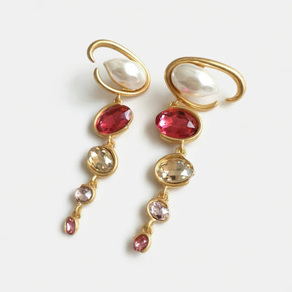 Oscar de la Renta Exquisite Long Crystal Drop Earrings Evening