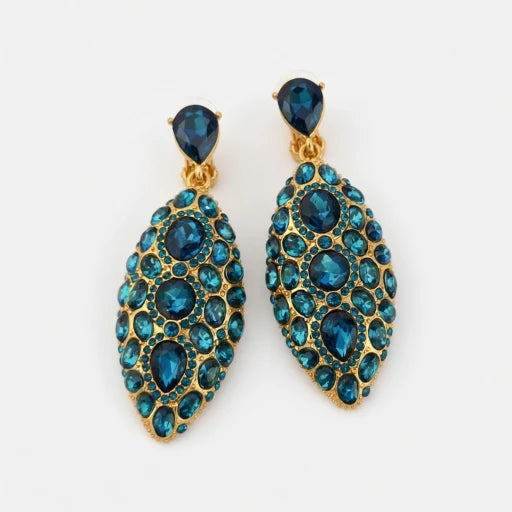 Oscar de la Renta Exquisite Fully Diamond Teardrop Clip-on Earrings | Gold Plated | 7.6cm