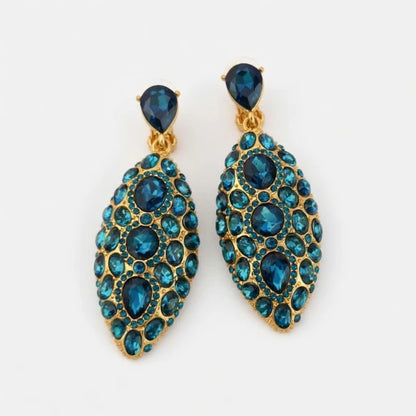 Oscar de la Renta Exquisite Fully Diamond Teardrop Clip-on Earrings | Gold Plated | 7.6cm